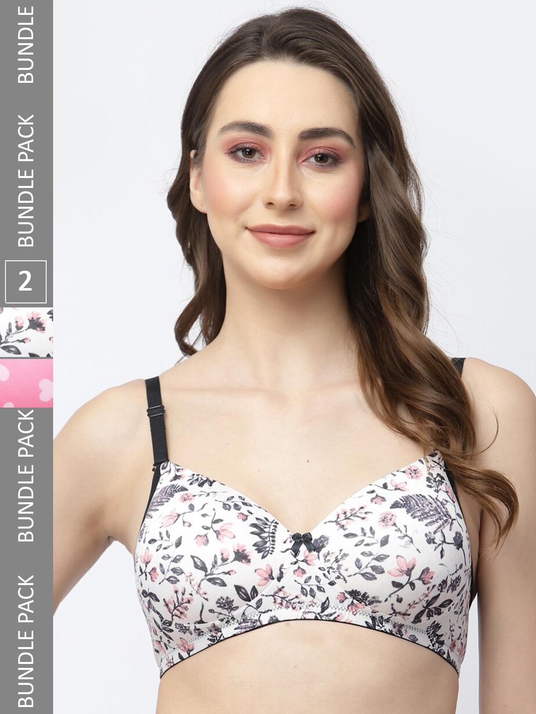 

College Girl Pack Of 2 Floral Printed Lightly Padded Bra With All Day Comfort, White