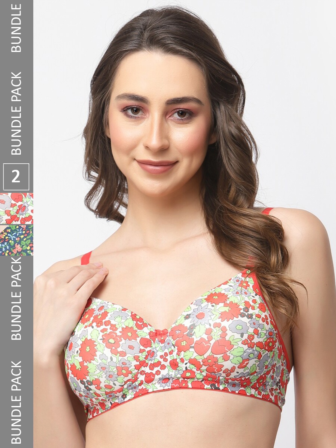 

College Girl Pack Of 2 Floral Printed Bra Full Coverage Lightly Padded Bra, White