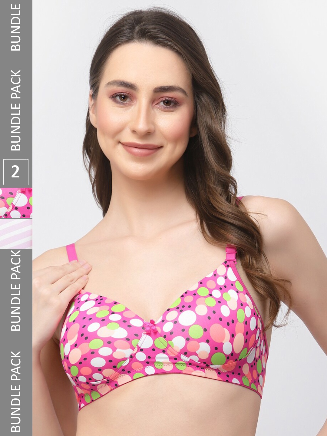 

College Girl Pack of 2 Printed Lightly Padded T-shirt Bra With All Day Comfort, Pink