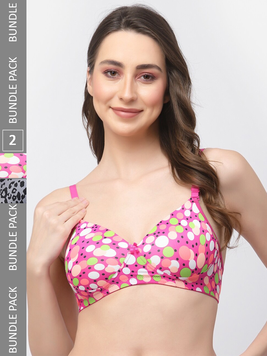 

College Girl Pack of 2 Printed Full Coverage T-shirt Bra with All Day Comfort, Pink