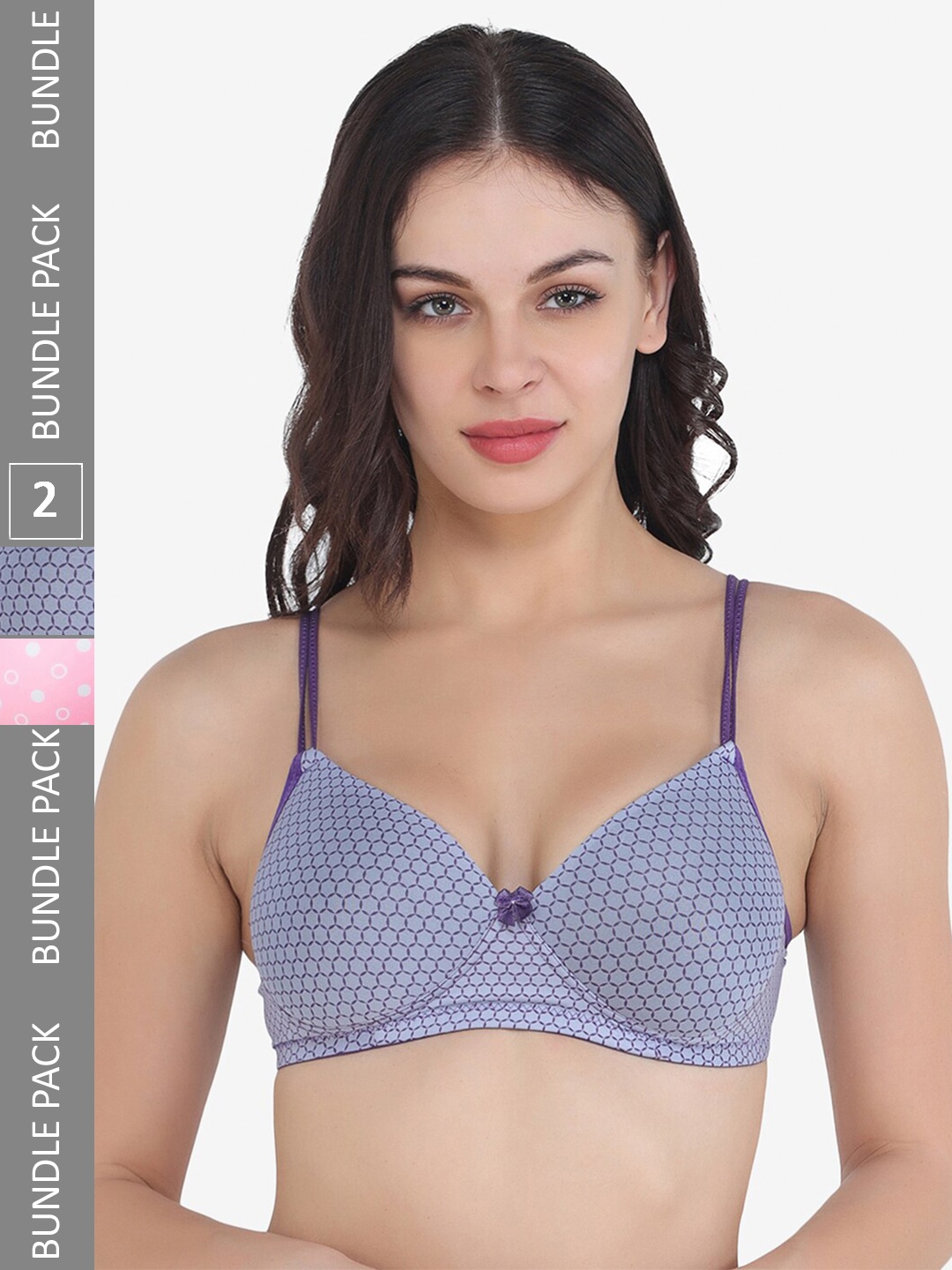 

College Girl Pack Of 2 Geometric Printed Lightly Padded Bra With All Day Comfort, Pink