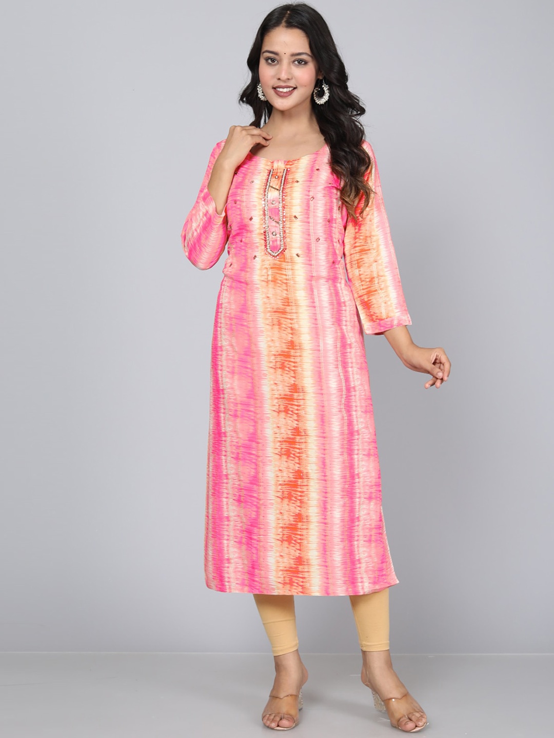 

JC4U Tie & Dyed Sequinned Straight Kurta, Orange