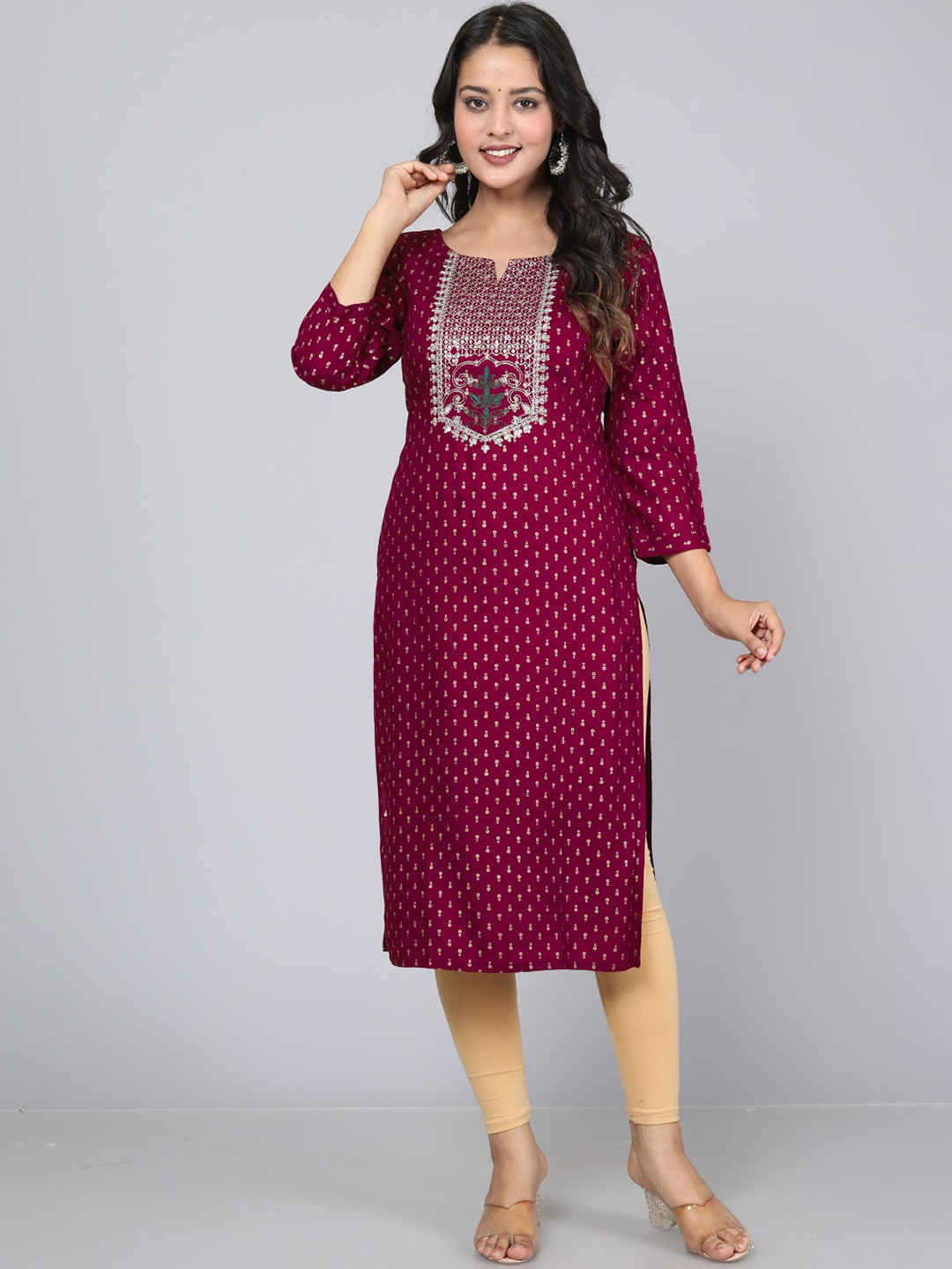 

JC4U Ethnic Motifs Printed Thread Work Kurta, Maroon