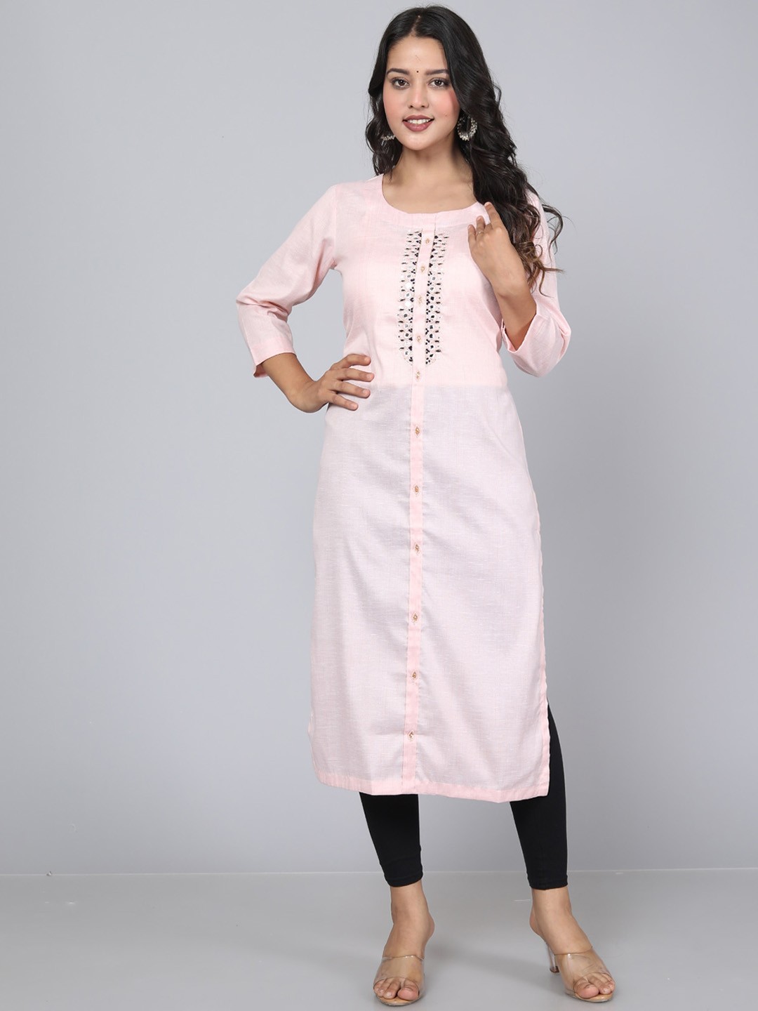 

JC4U Bead Work Cotton Kurta, Pink