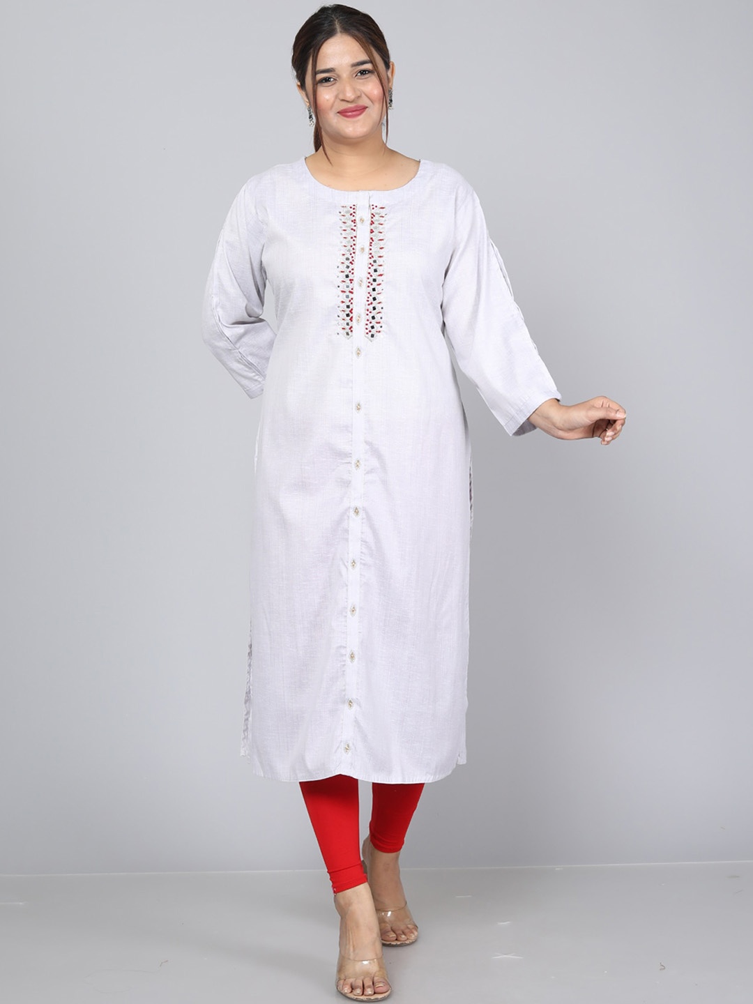 

JC4U Thread Work Cotton Kurta, Grey