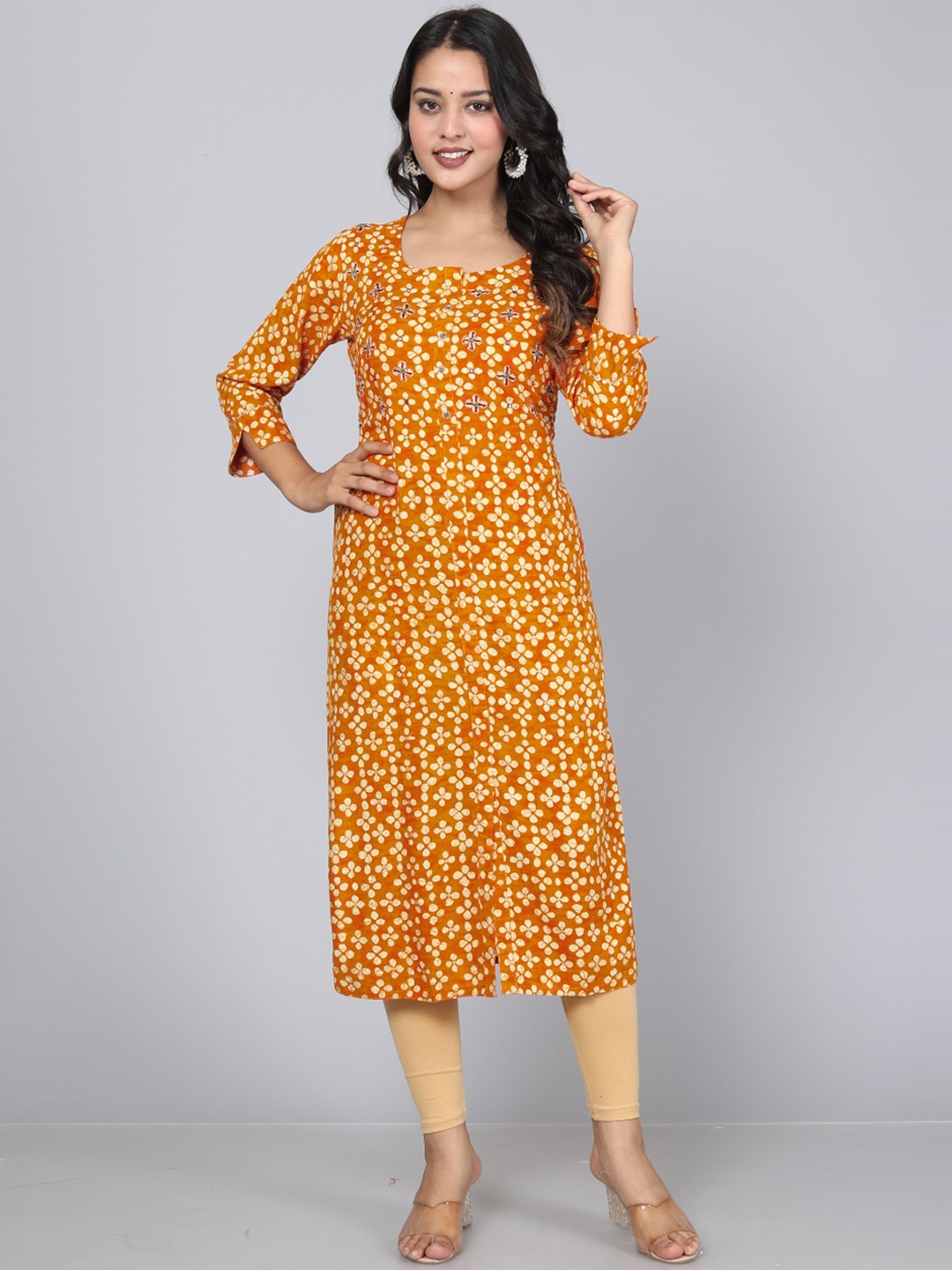 

JC4U Ethnic Motifs Printed Kurta, Yellow