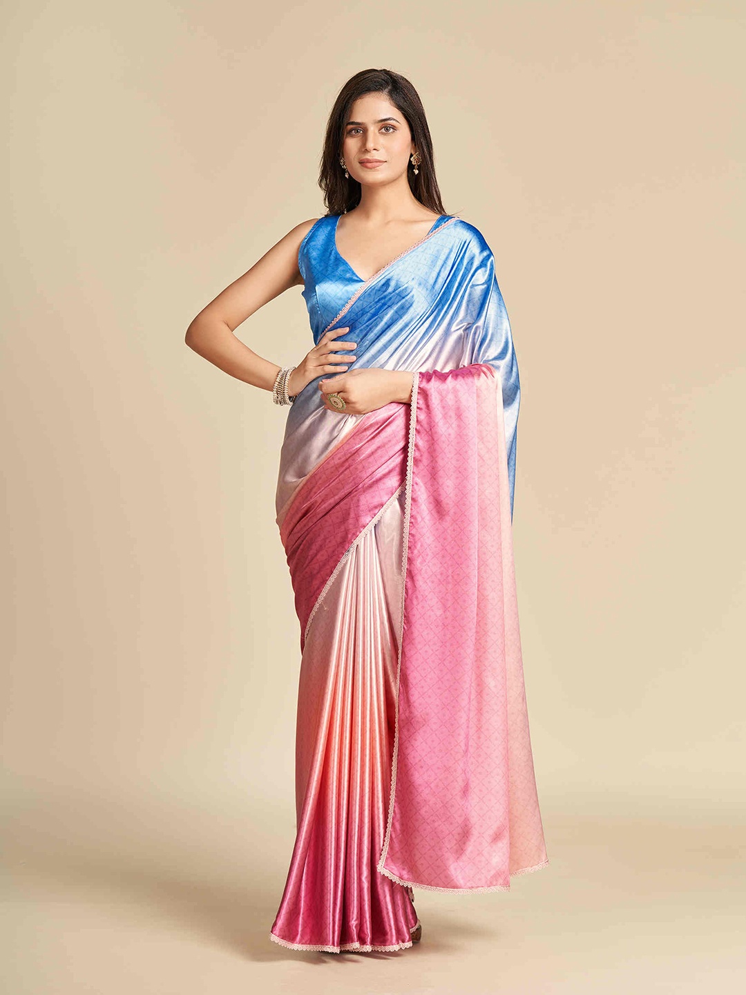 

Mitera Ombre Dyed Satin Saree, Blue