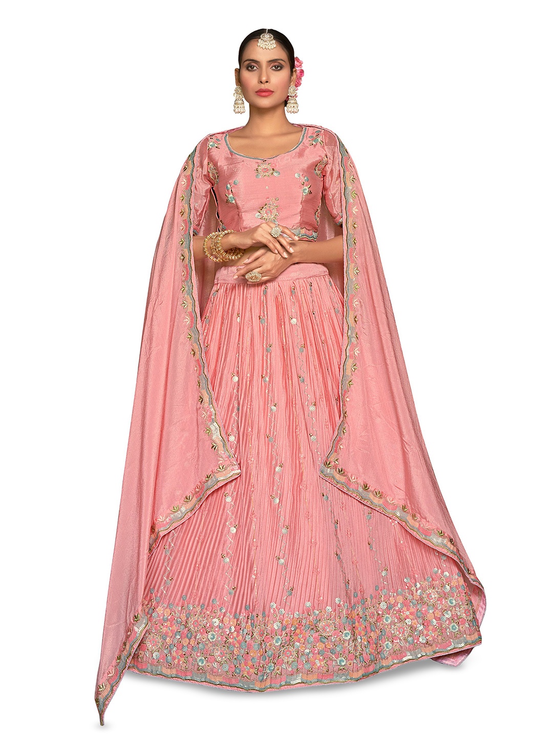 

Nimayaa Embroidered Sequinned Semi-Stitched Lehenga & Unstitched Blouse With Dupatta, Pink