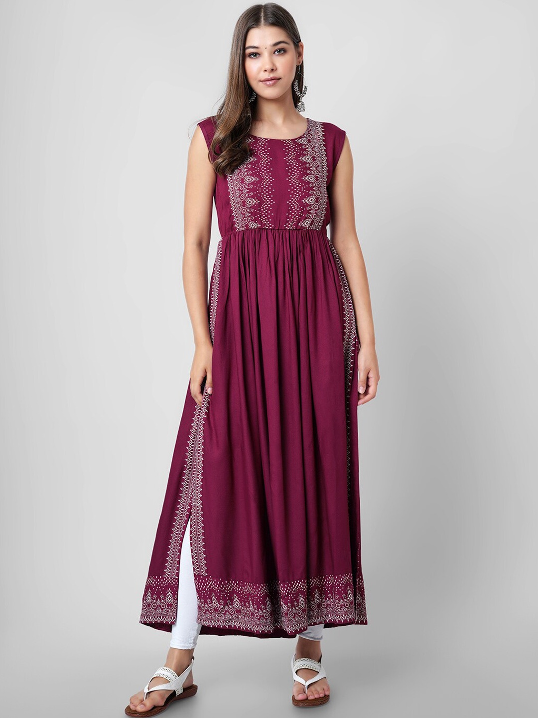 

DK FAB Ethnic Motifs Printed A-Line Kurta, Maroon