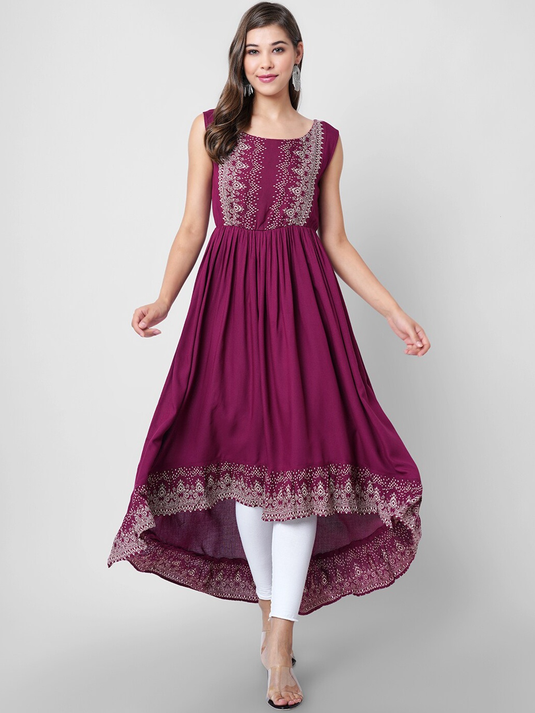 

DK FAB Ethnic Motifs Printed Anarkali Kurta, Maroon