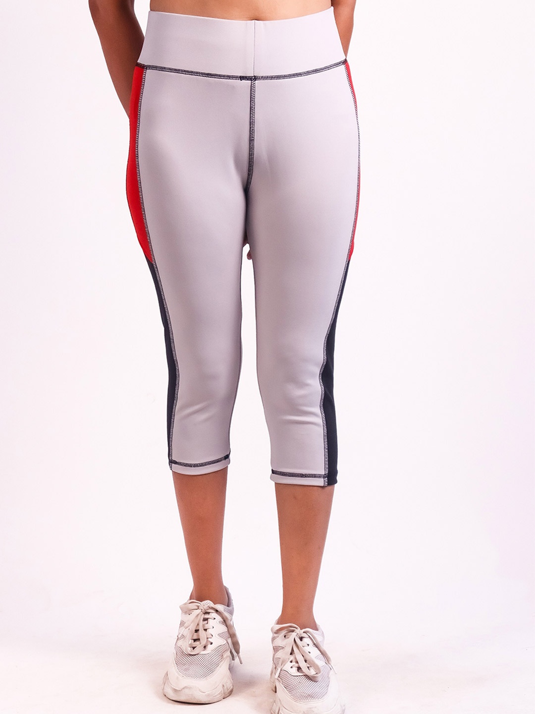 

Fasha Women Colourblocked Skinny Fit Capris, Grey