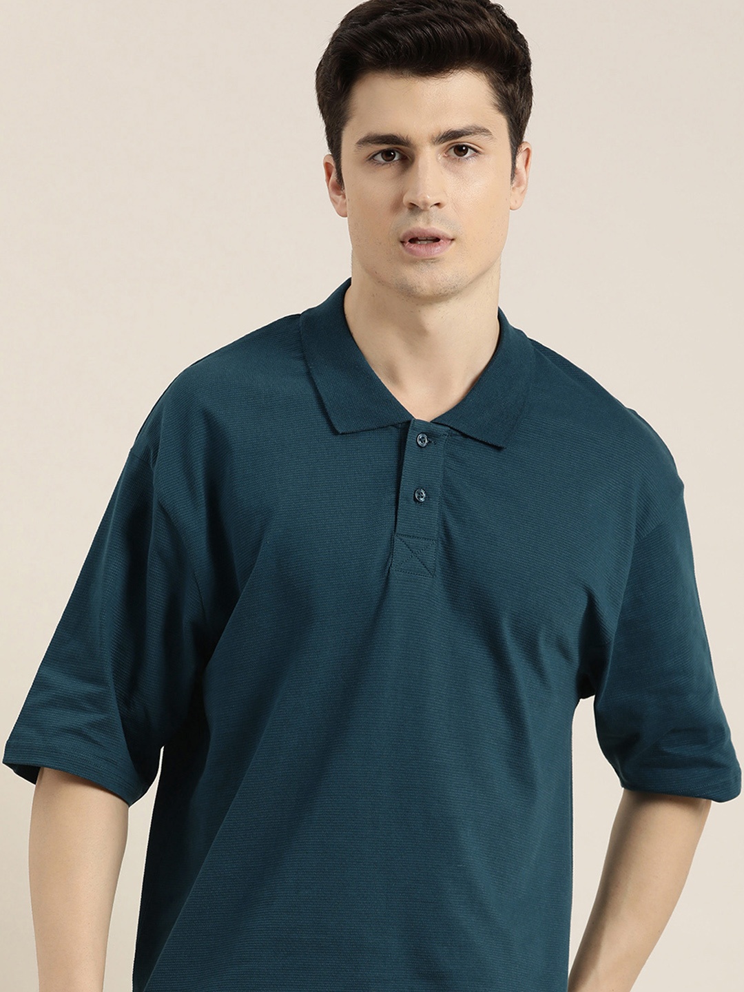 

DILLINGER Men Solid Honeycomb Structure Oversized Cotton Polo T-Shirt, Teal