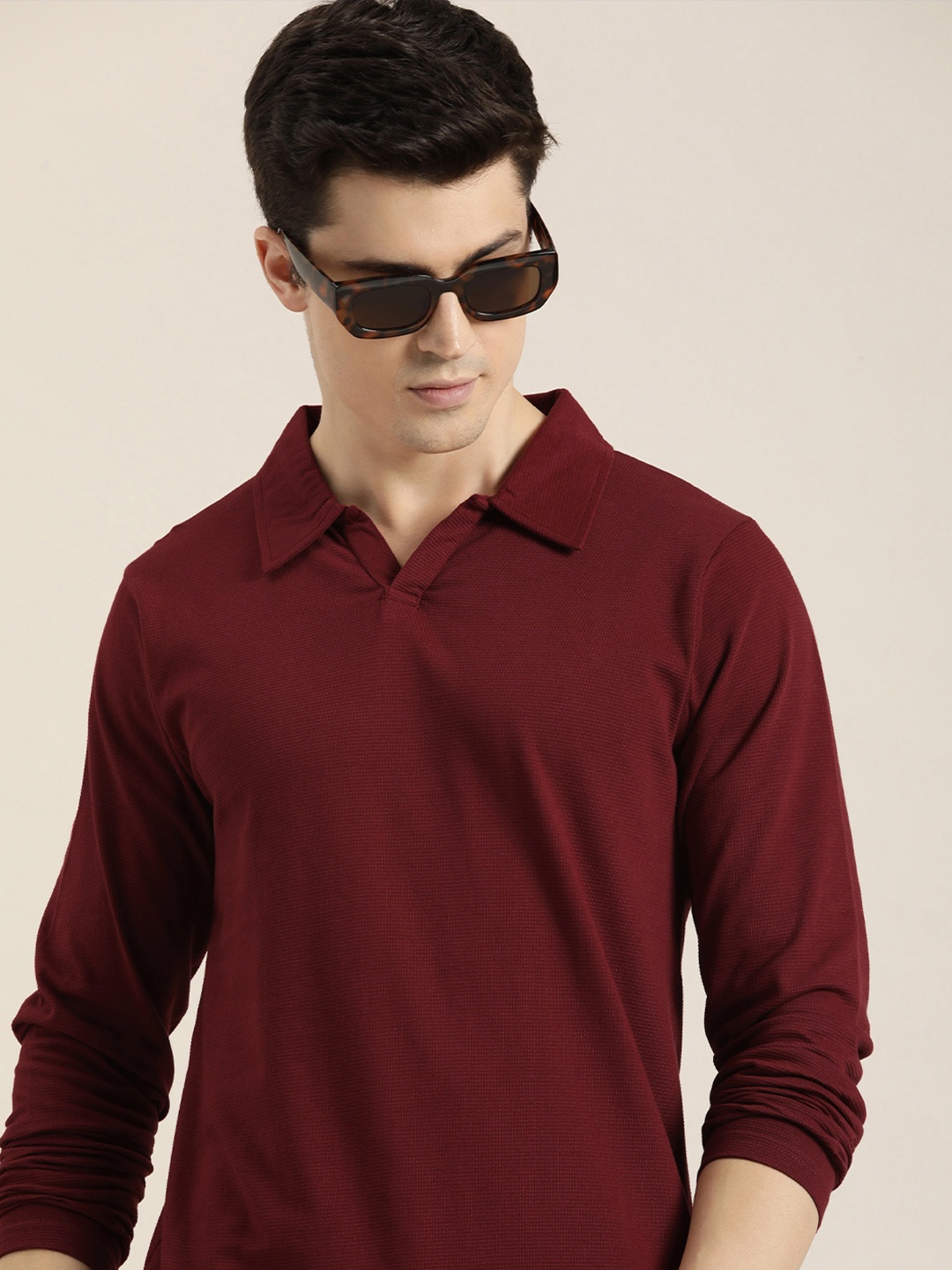 

DILLINGER Men Solid Honeycomb Structure Long Sleeve Cotton Polo T-Shirt, Maroon