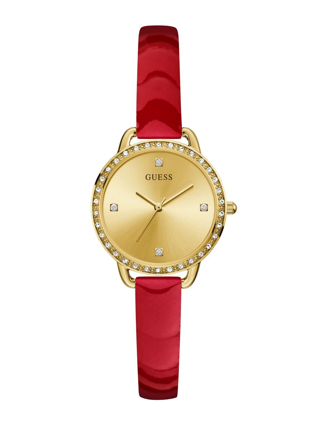 

GUESS Women Embellished Dial Leather Straps Analogue Watch GW0437L1, Gold