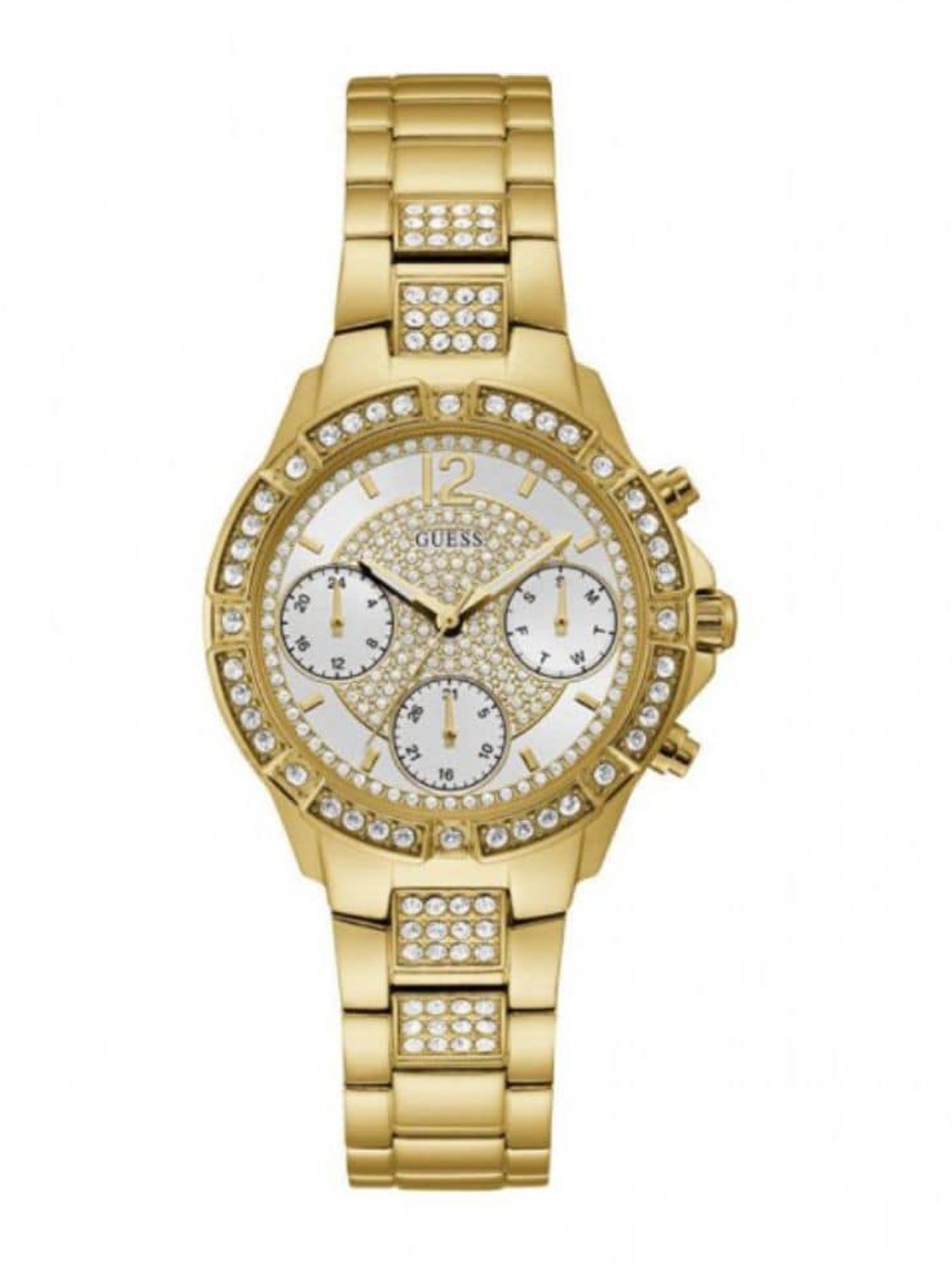 

GUESS Women Embellished Dial Stainless Steel Bracelet Style Multi Function Analogue Watch, White