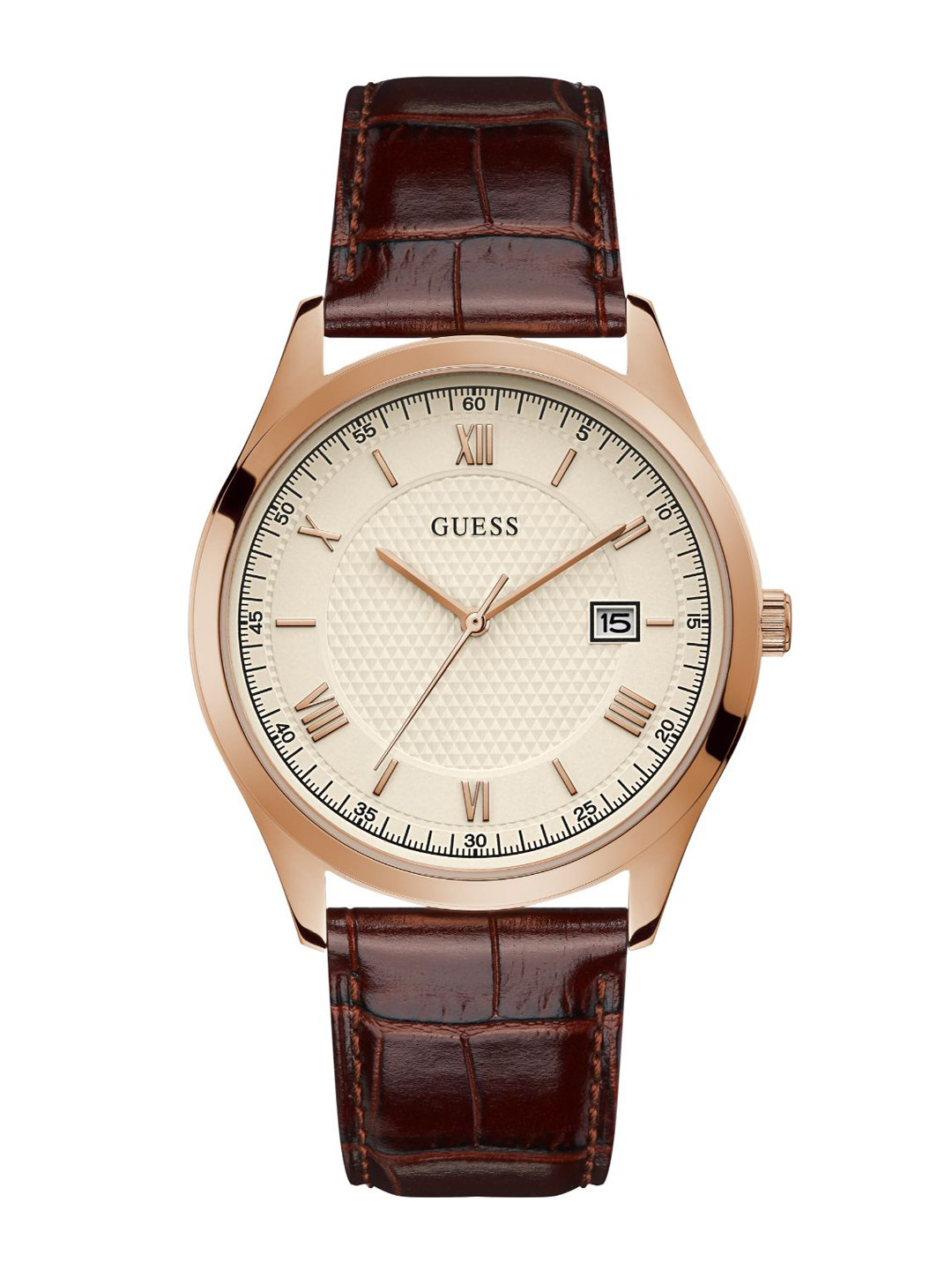 

GUESS Dial & Leather Textured Straps Analogue Watch, Brown