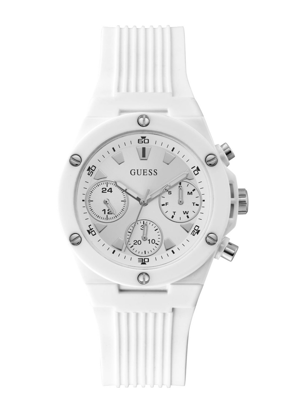 

GUESS Women Textured Dial & Bracelet Style Straps Analogue Watch GW0255L1, White