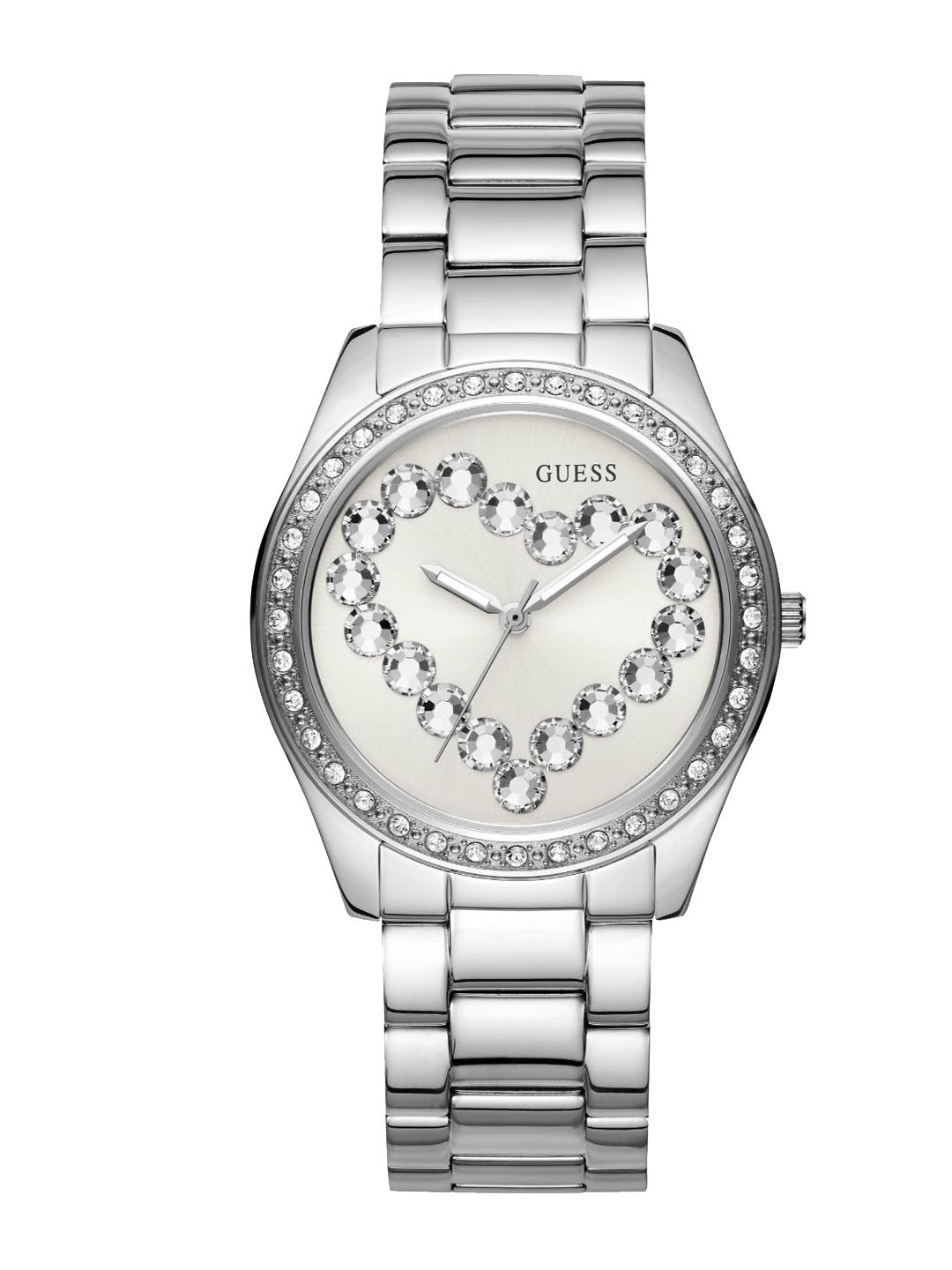 

GUESS Women Brass Embellished Dial Stainless Steel Bracelet Style Straps Watch W1061L1, Silver