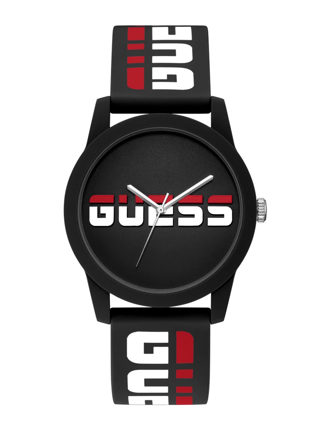 

GUESS Men Black Brass Printed Dial & Black Textured Straps Analogue Watch GW0266G1