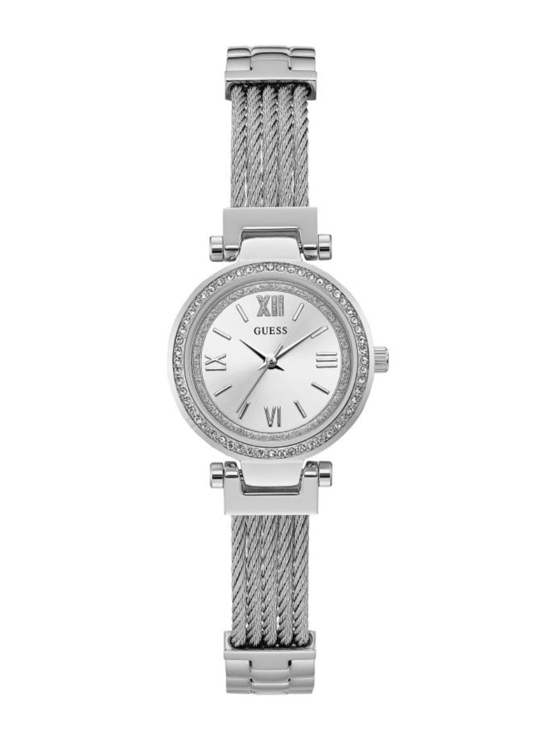 

GUESS Women Embellished Dial Bracelet Style Straps Analogue Watch W1009L1, Silver