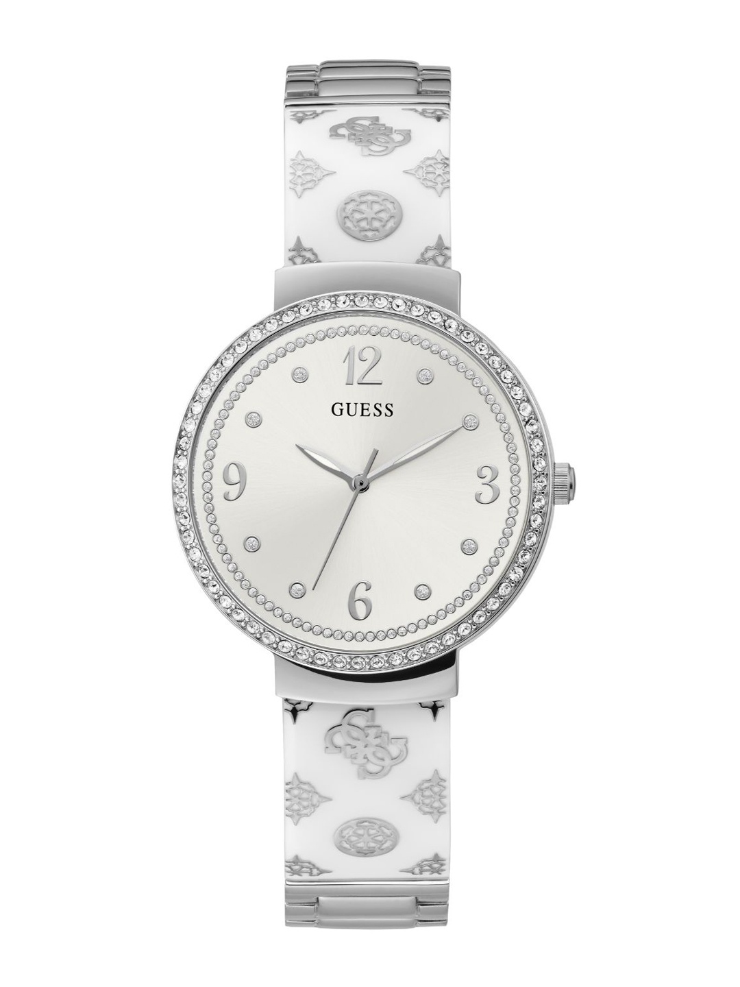 

GUESS Women Embellished Dial Bracelet Style Straps Analogue Watch GW0252L1, White