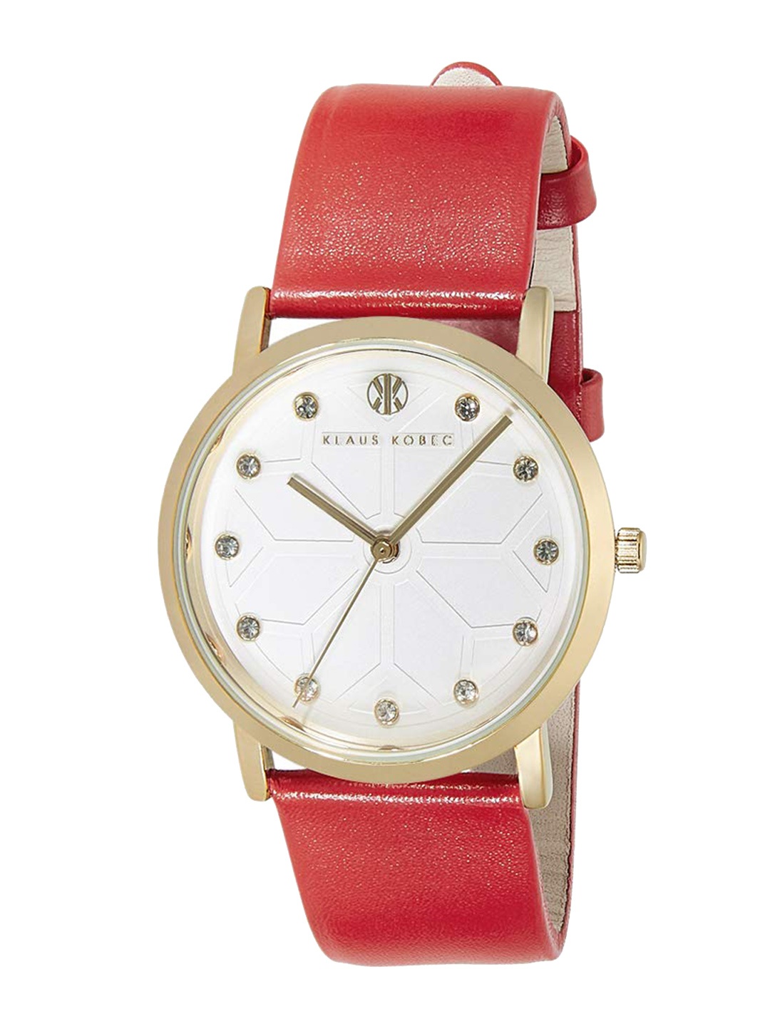 

Klaus Kobec Women Embellished Dial & Leather Straps Analogue Watch KK-10025-01X, White