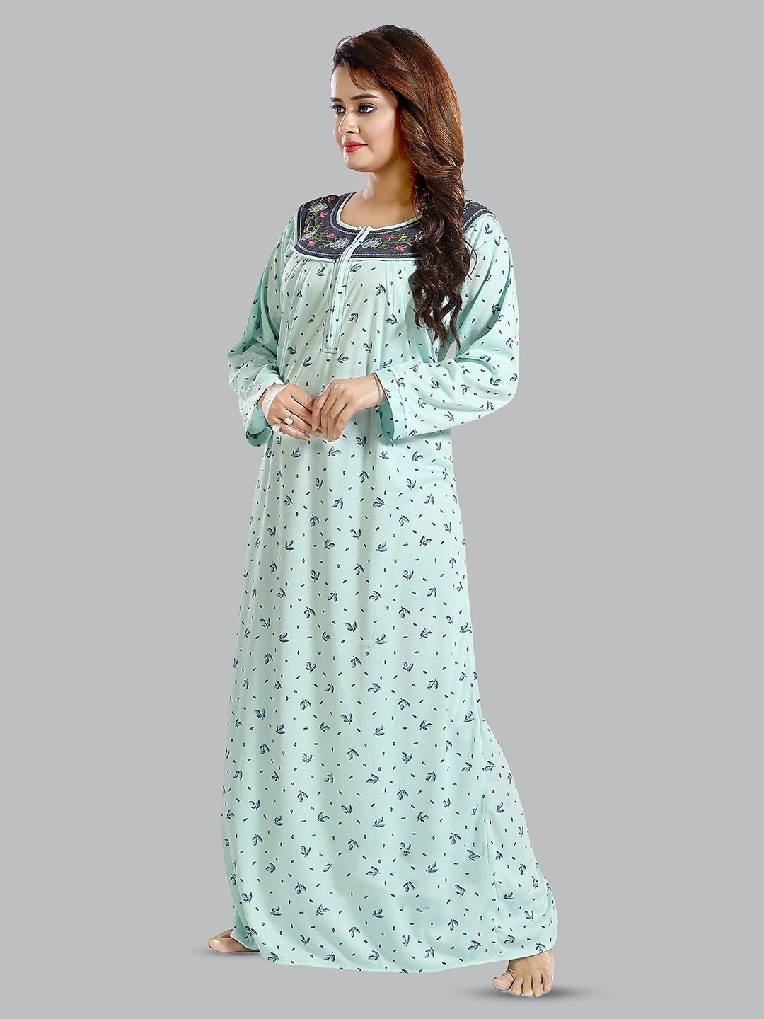 

FOMTI Floral Printed Maxi Pure Cotton Maternity Nightdress, Blue