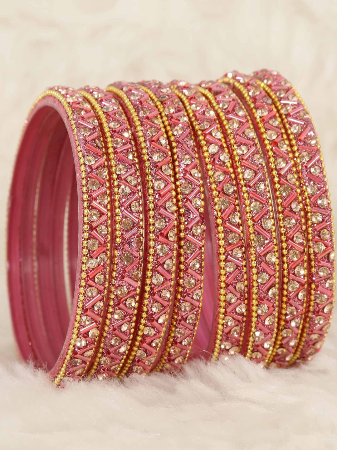 

NMII Set Of 8 Zircon Gemstone-studded & Beaded Bangles, Rose
