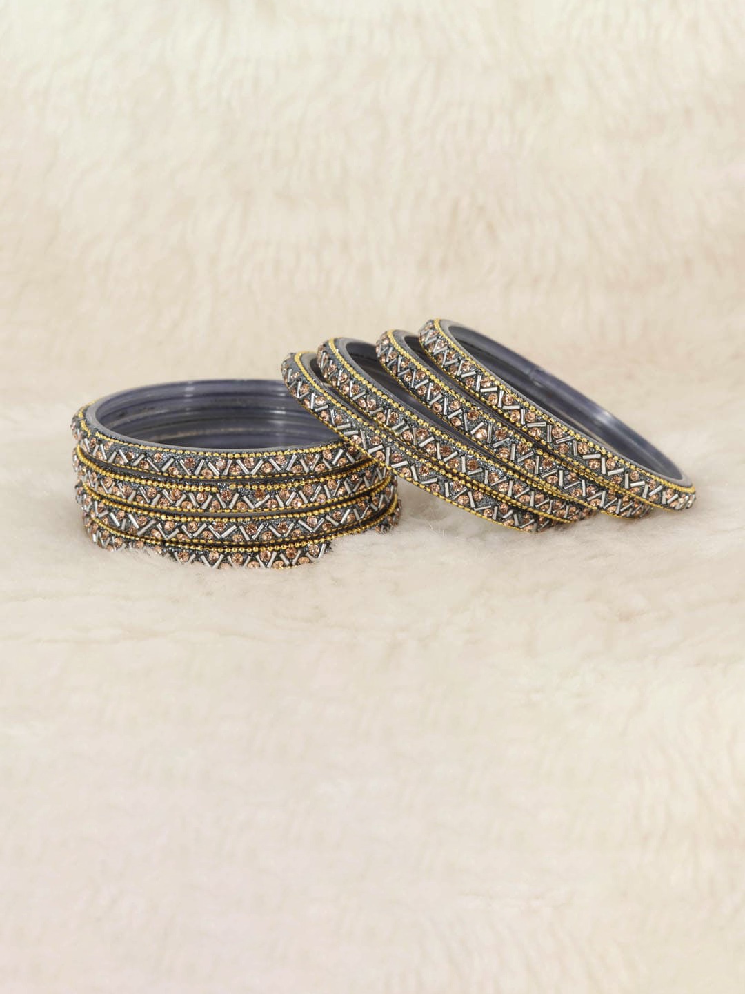 

NMII Set Of 8 Zircon Gemstone-studded & Beaded Bangles, Grey