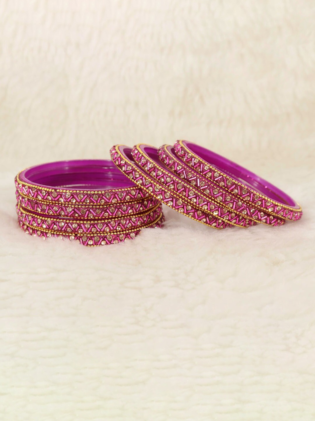 

NMII Set Of 8 Zircon Gemstone-Studded & Beaded Bangles, Magenta