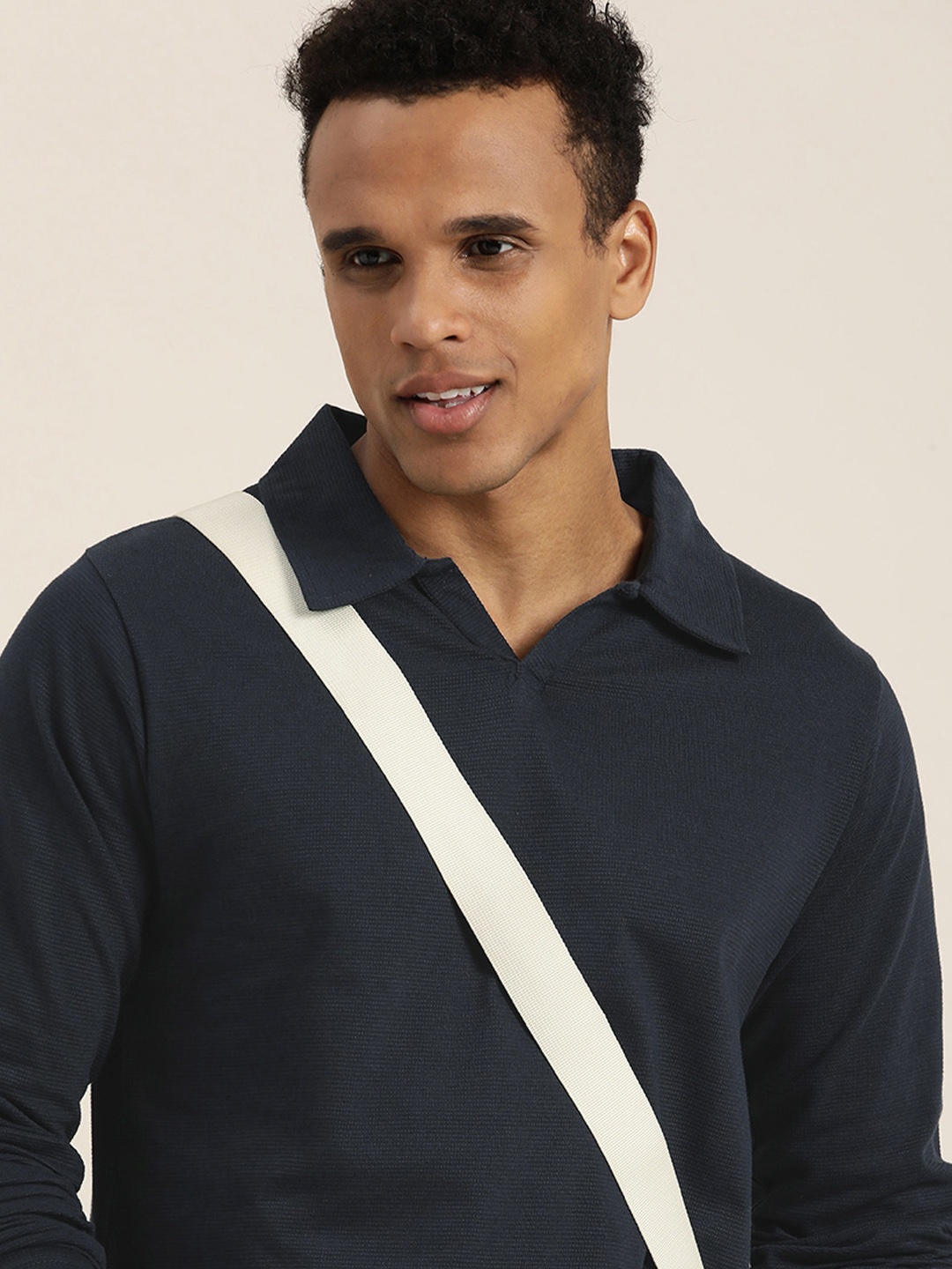 

DILLINGER Men Solid Honeycomb Structure Long Sleeve Cotton Polo T-Shirt, Navy blue