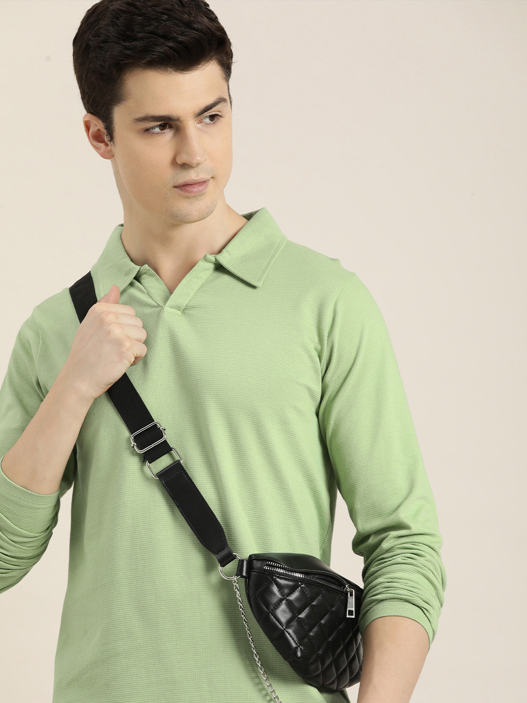 

DILLINGER Men Solid Honeycomb Structure Long Sleeve Cotton Polo T-Shirt, Sea green
