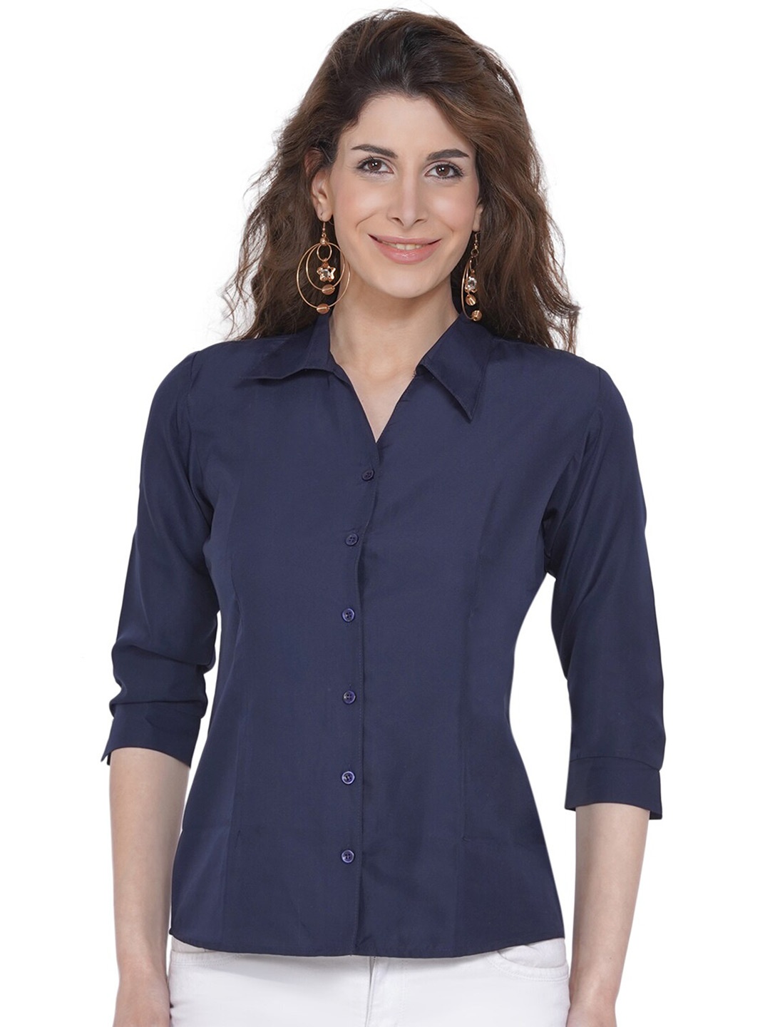 

KALINI Comfort Spread Collar Casual Shirt, Navy blue