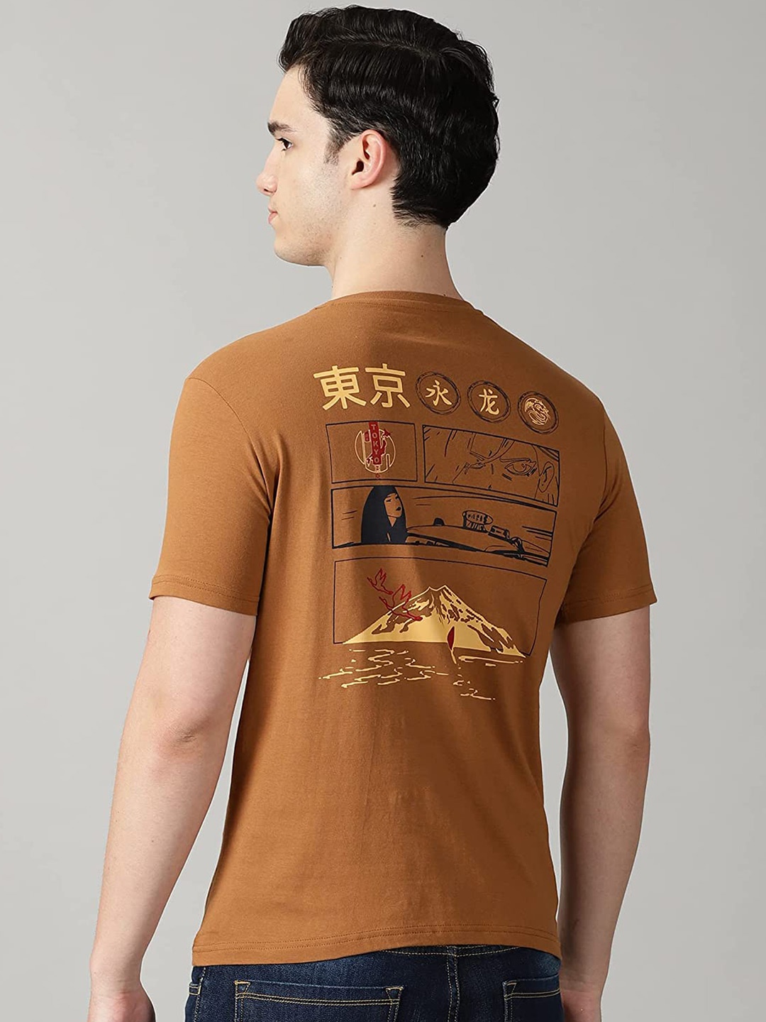 

THE HOLLANDER Graphic Printed Regular Fit Cotton T-shirt, Brown