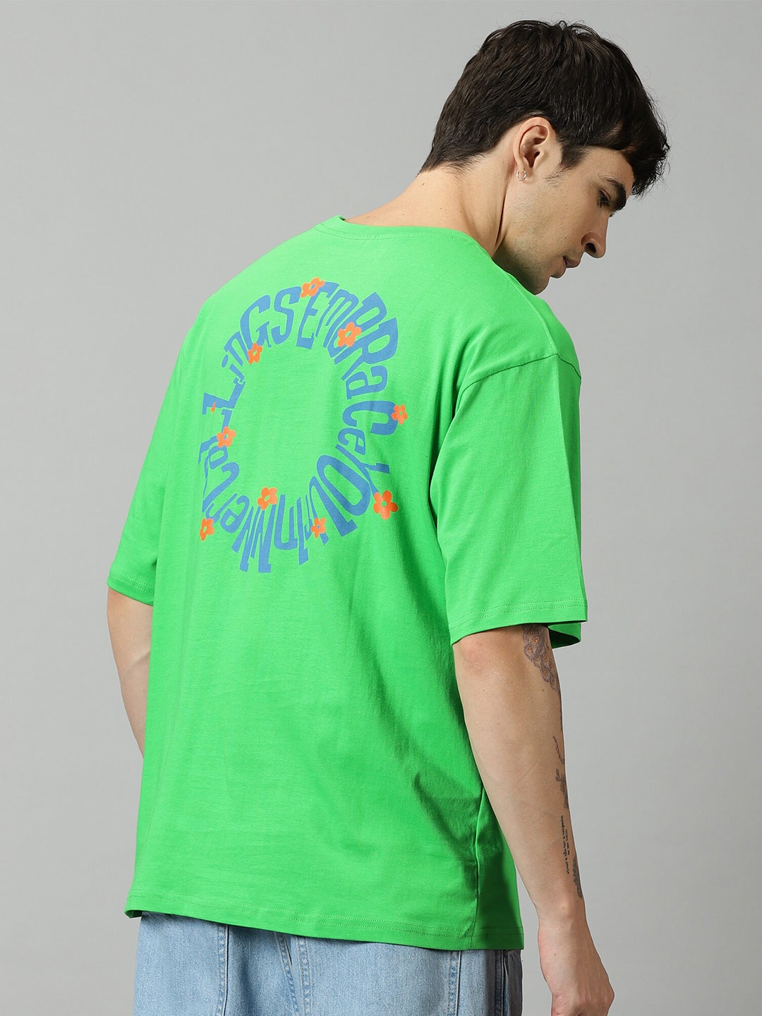 

THE HOLLANDER Typography Printed Drop-Shoulder Sleeves Cotton Baggy T-Shirt, Green