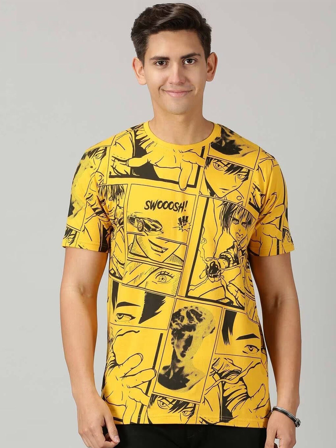 

THE HOLLANDER All Over Printed Regular Fit Cotton T-shirt, Yellow
