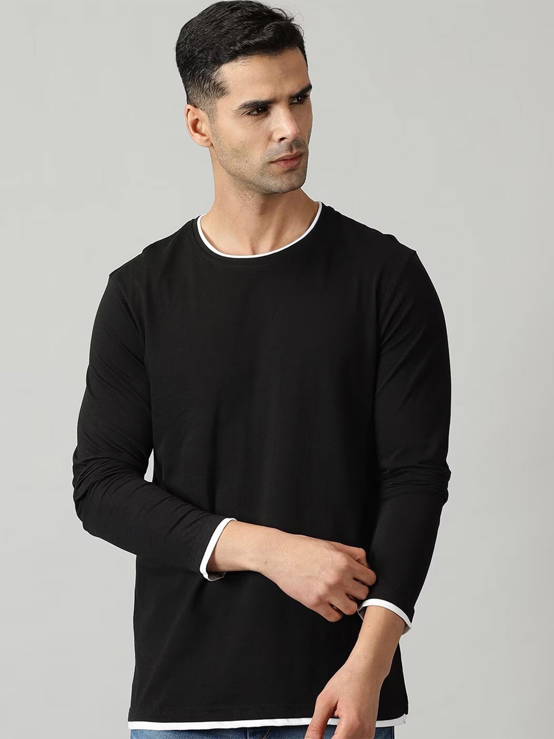 

THE HOLLANDER Round Neck Pure Cotton T-Shirt, Black