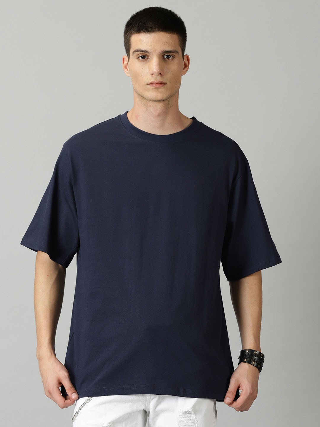 

THE HOLLANDER Drop Shoulder Pure Cotton Oversized Longline T-Shirt, Blue