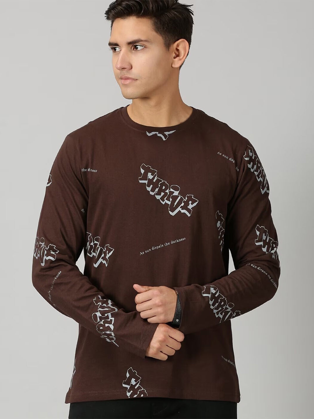 

THE HOLLANDER Typography Printed Pure Cotton T-shirt, Brown