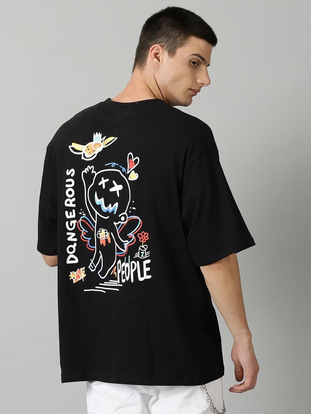 

THE HOLLANDER Graphic Printed Drop-Shoulder Sleeves Oversized Cotton T-shirt, Black