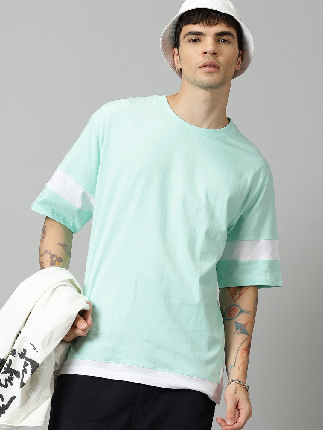 

THE HOLLANDER Drop-Shoulder Sleeves Oversized Fit Cotton T-Shirt, Blue
