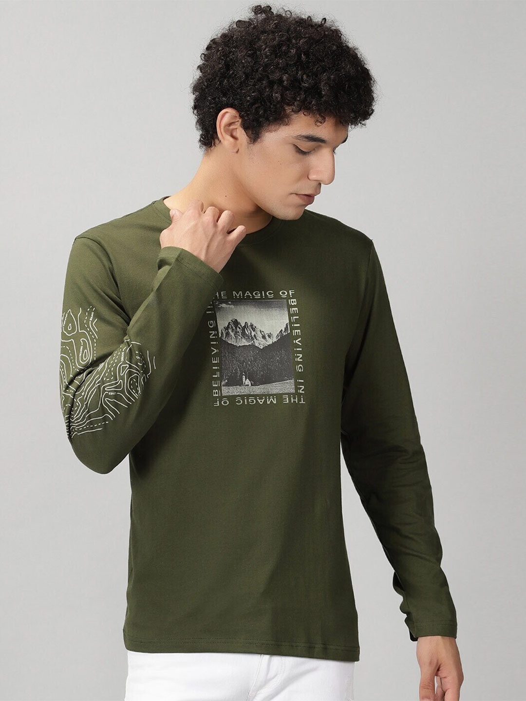 

THE HOLLANDER Graphic Printed Pure Cotton T-shirt, Olive
