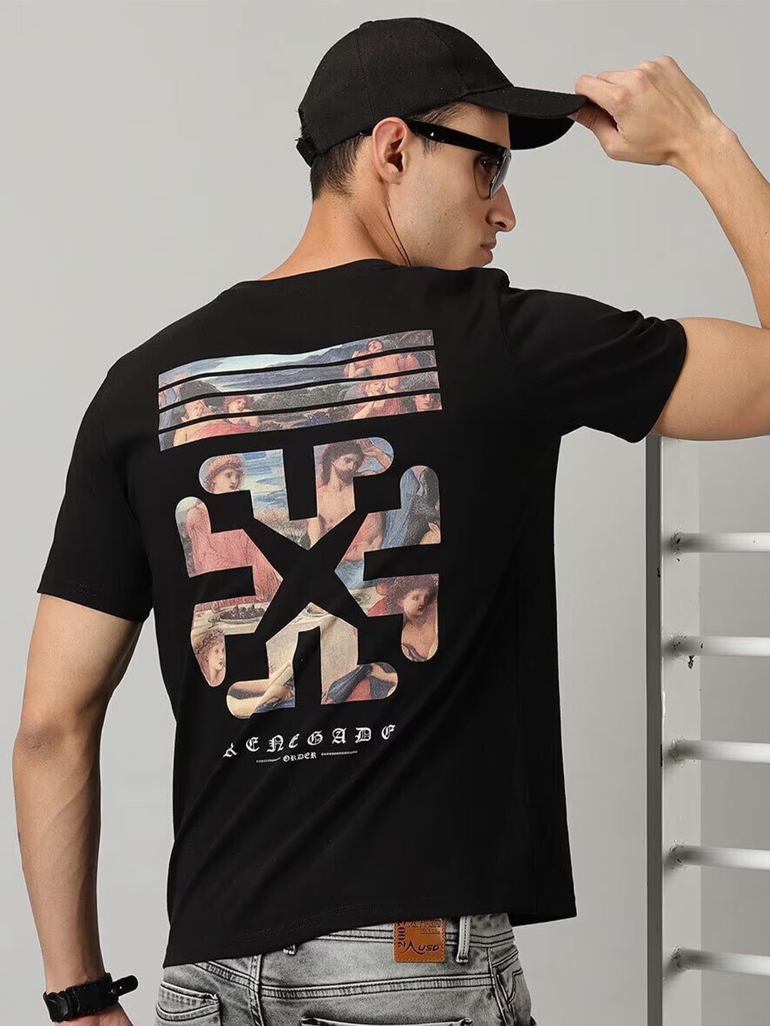 

THE HOLLANDER Graphic Printed Regular Fit Cotton T-shirt, Black