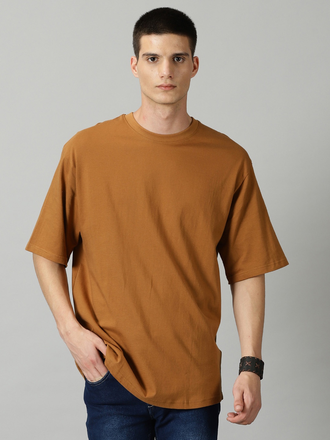 

THE HOLLANDER Drop-Shoulder Sleeves Pure Cotton Oversized T-Shirt, Brown