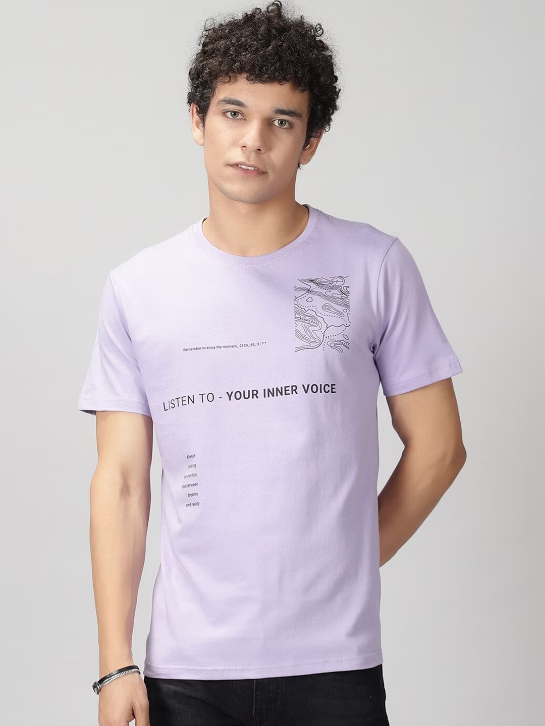 

THE HOLLANDER Typography Printed Regular Fit Cotton T-shirt, Purple