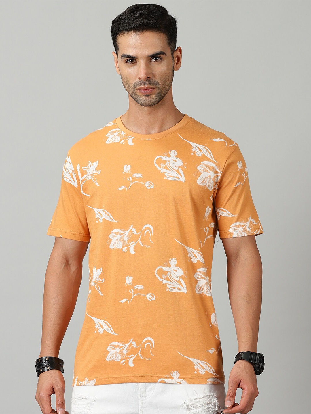 

THE HOLLANDER All Over Printed Regular Fit Cotton T-shirt, Orange