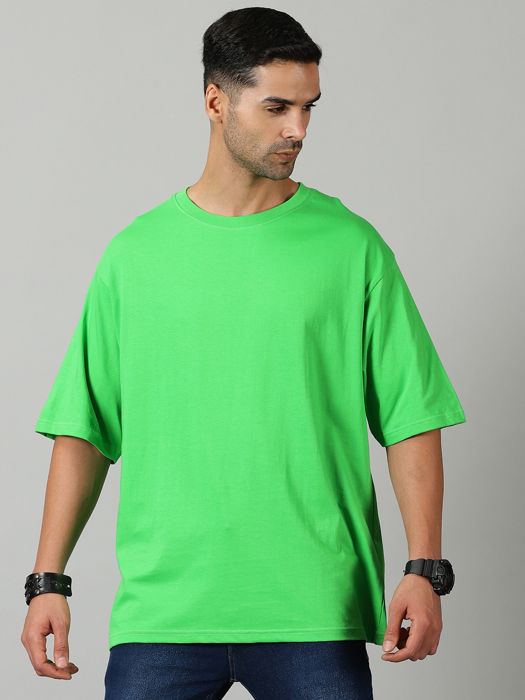 

THE HOLLANDER Drop Shoulder Pure Cotton Baggy T-Shirt, Green