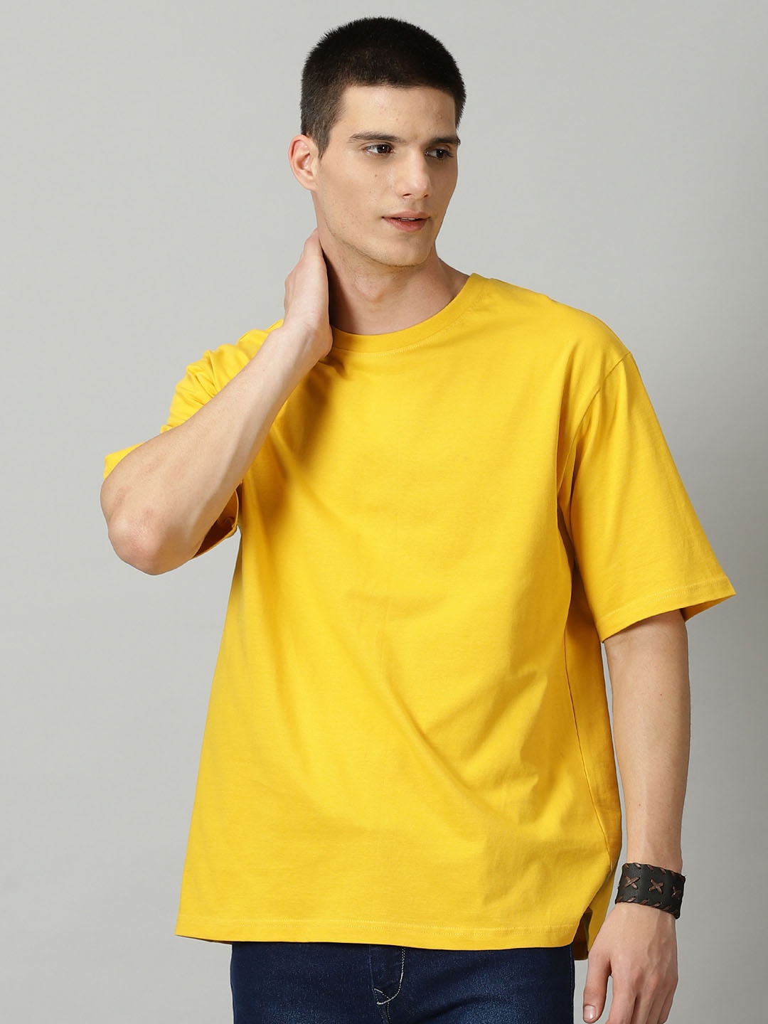 

THE HOLLANDER Drop Shoulder Sleeves Pure Oversized Cotton T-Shirt, Yellow