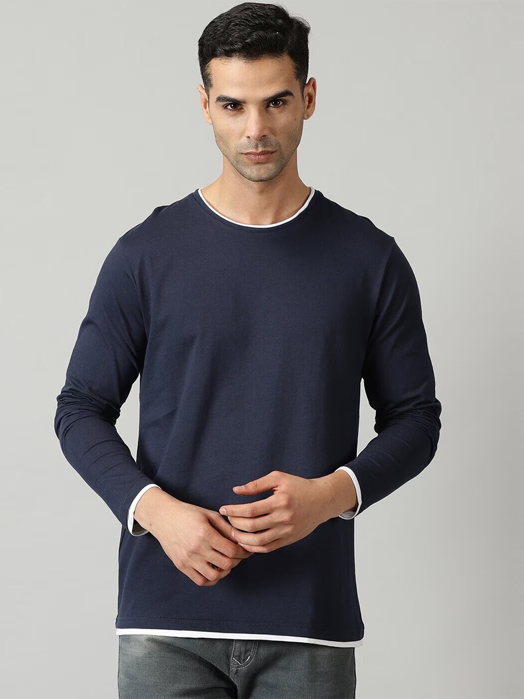 

THE HOLLANDER Round Neck Pure Cotton T-shirt, Navy blue