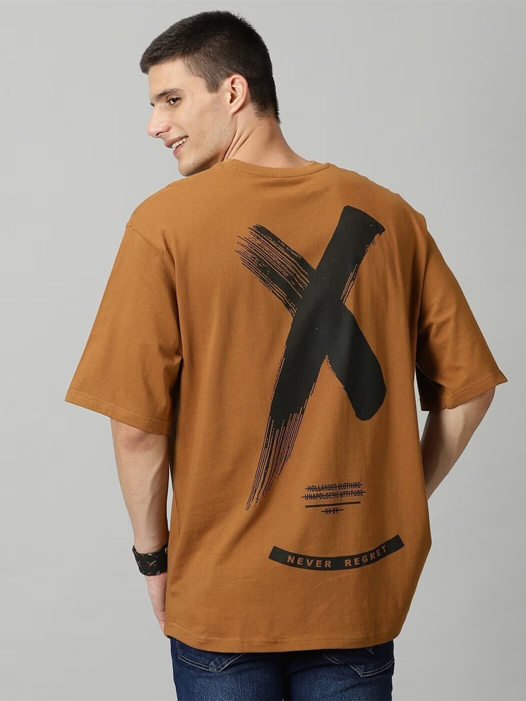

THE HOLLANDER Drop-Shoulder Sleeves Oversized Pure Cotton Longline T-Shirt, Brown